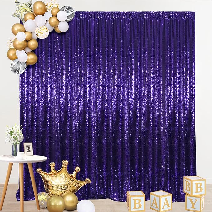 SquarePie Sequin Backdrop Curtain Not See Through Thick Glitter Background for Party 6FT x 6FT Purple