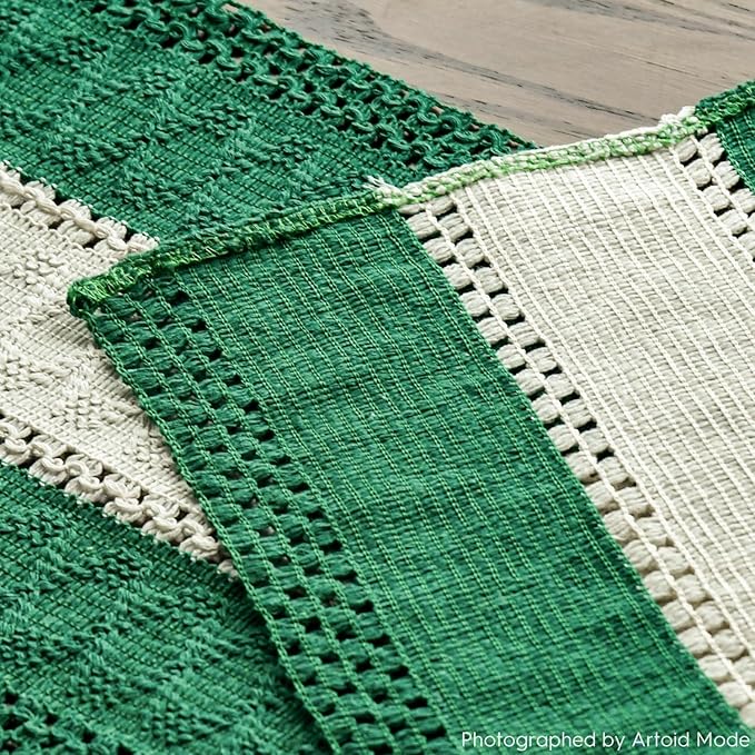 Artoid Mode Dark Green Farmhouse Rustic Table Runner, Seasonal Hollow Kitchen Dining Table Decoration for Home Party Decor 12x72 Inch