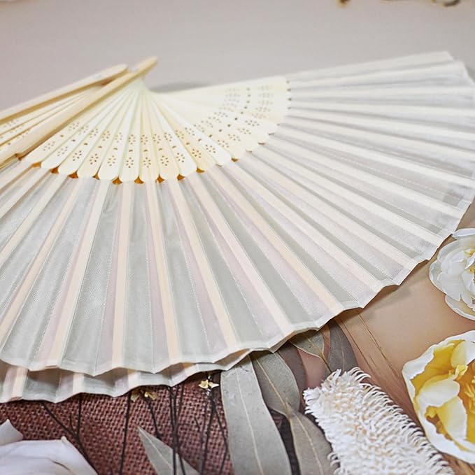 40 Pcs Personalized Cream Hand Fans for Wedding, Custom Engraved Silk Fans Folding Hand Fans, Summer Wedding Fans, Custom Wedding Party Favor Bridal Shower Gifts Baby Shower Favors