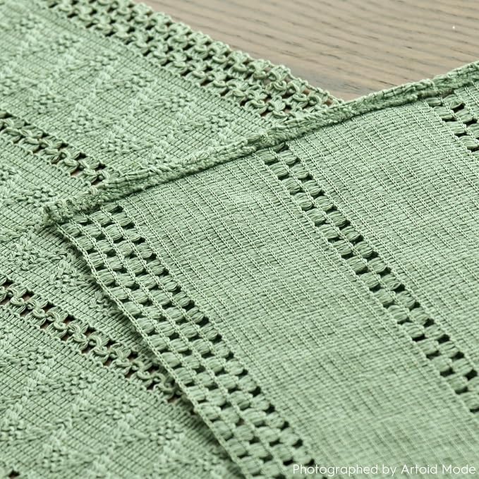Artoid Mode Light Green Farmhouse Woven Rustic Hollow Table Runner, Seasonal Holiday Hollow Kitchen Dining Table Decoration for Home Party Decor 12x108 Inch
