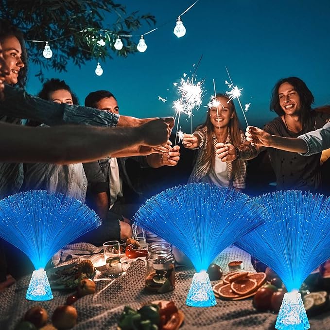 Patelai 10 Pcs LED Fiber Optic Lamp Color Changing Fiber Optic Night Light with Multicolor Glow Decorative Table Centerpiece for Sensory Bedroom Halloween Party Holiday Decorations (Crystal,Blue)