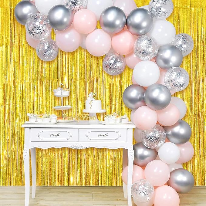 3 Pack Gold Foil Fringe Curtain,Birthday Backdrop Bachelorette Party Decorations 3.28X6.56 Feet Streamer Curtains for Parties Wedding Engagement Shower Graduation Decor