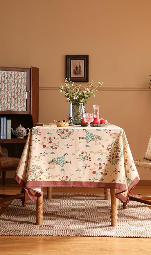 patdrea Designer Italian Beige Tablecloth for Rectangle Table,Vintage Anti-Wrinkle Linen Tree Pattern Table Cloth,Decor Cover for Kitchen Dining,Christmas,Thanksgiving,55"x79"-Tatiana a