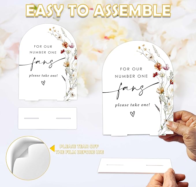 Boho Floral Wedding Fan Sign, 6 x 8 Inch White Arch Acrylic Wedding Sign with Holder, Wedding Sign for Ceremony and Reception, Wedding Decoration, Wedding Supplies - BX23