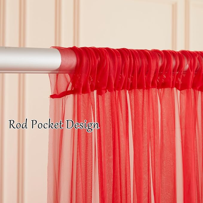 20x10 Red Tulle Backdrop Curtains for Parties, Sheer Backdrop Curtain Wedding Photo Background Drapes for Baby Shower Photography Birthday Party