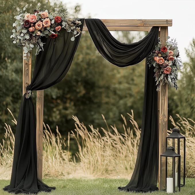 Wedding Arch Draping Fabric 2 Panels 28.7" x 20FT Black Sheer Chiffon Backdrop Drapes for Wedding Ceremony Birthday Party Bridal Shower Outdoor Decoration