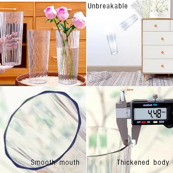 2 Clear Crystal Plastic Flower Vase, 10.2" Acrylic Rose Bouquet Vases for Home Decor Centerpieces Wedding Birthday Mothers (D4.6 2 + 2 Holder)