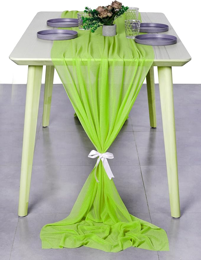 MDS Halloween Chiffon Table Runner - 10 Pack, 29 x 170 Inches, 14ft Each - Sheer Spooky Table Runners for Haunted House Parties, Trick-or-Treat Tables, Witchy Décor, Wedding & Events - Parrot Green