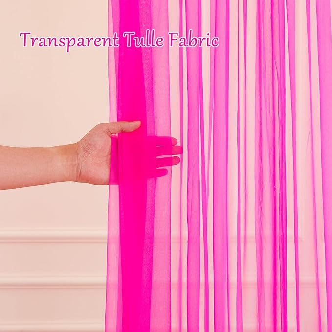 10x10 Hot Pink Tulle Backdrop Curtains for Parties, Sheer Backdrop Curtain Wedding Photo Background Drapes for Baby Shower Photography Birthday Party