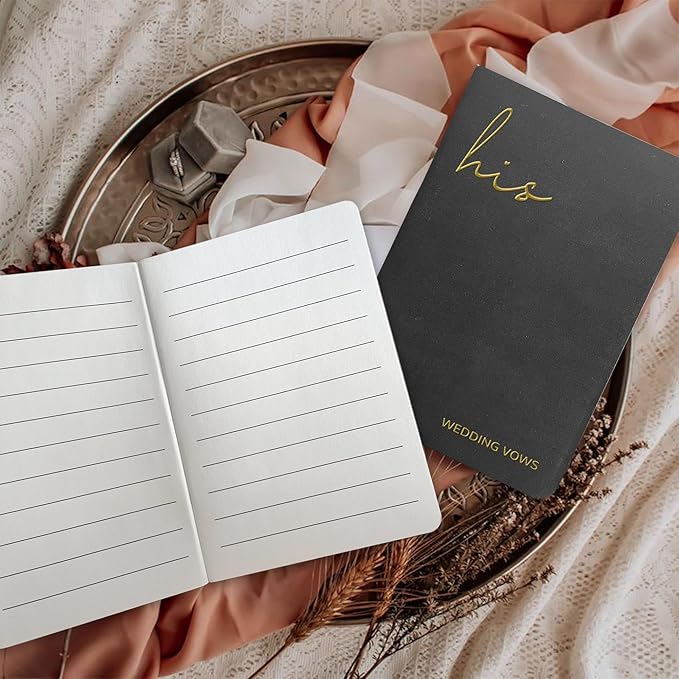 Vow Books His and Hers Wedding Vow Books with Soft Touch Gold Foil Engraving Wedding Essentials Wedding Accessories(XZ-HH-Black)