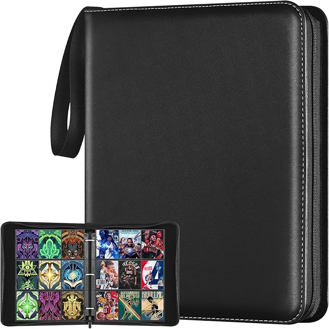 9 Pocket Card Binder, 900 Double Sided Pockets, PU Collection Binder for MTG, TCG, Sports Cards, Black (Black)