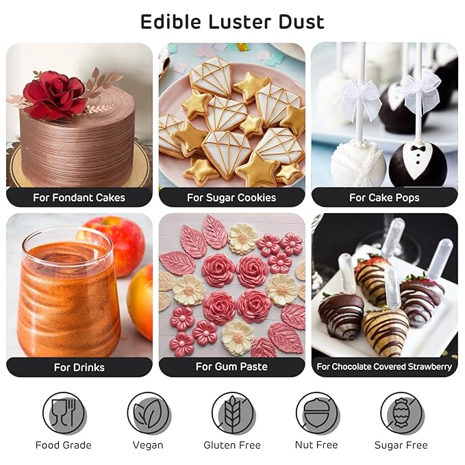 Nomeca Edible Luster Dust, 8 Grams Food Grade Cake Dust Metallic Shimmer Christmas Food Coloring Powder for Cake Decorating, Baking, Fondant, Gumpaste, Chocolate, Candy, Drinks, Cookies - Black