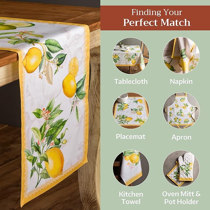 Maison d' Hermine Table runner 100% Cotton Single Layer Table Runners 72 inches long Decorative for Home Kitchen Dining Party Baby Shower Wedding Bridal Shower Spring Summer (Limoncello, 14.50" x 72")