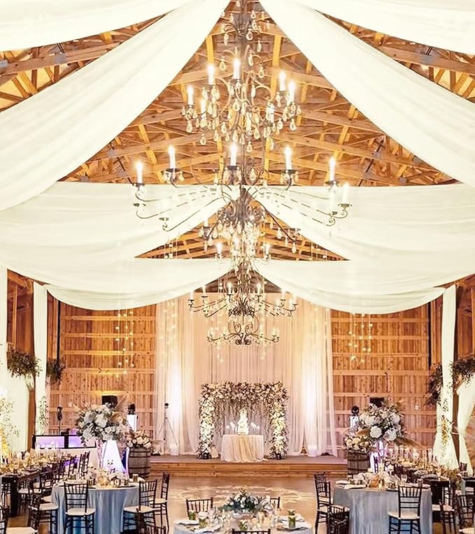 6 Panels Ivory Ceiling Drapes for Wedding 5ftx10ft Chiffon Fabric Arch Draping Curtains Sheer Drapery for Party Ceremony Birthday Baby Shower Reception Stage Swag Ceiling Decorations