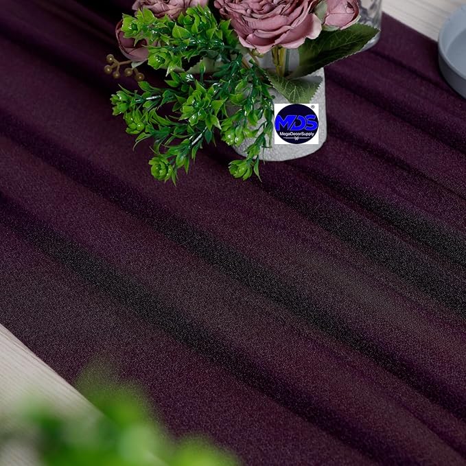 MDS Halloween Chiffon Table Runner - 15 Pack, 29 x 120 Inches, 10ft Each - Sheer Spooky Table Runners for Haunted House Parties, Trick-or-Treat Tables, Witchy Décor, Wedding & Events - Eggplant