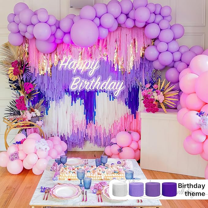 PartyWoo Pink and Purple Crepe Paper Streamers 4pcs 328ft Pack of Light Pastel Baby Pink and Purple Crepe Paper Streamers for Birthday Gender Reveal Baby Shower Princess Butterfly Party Decorations