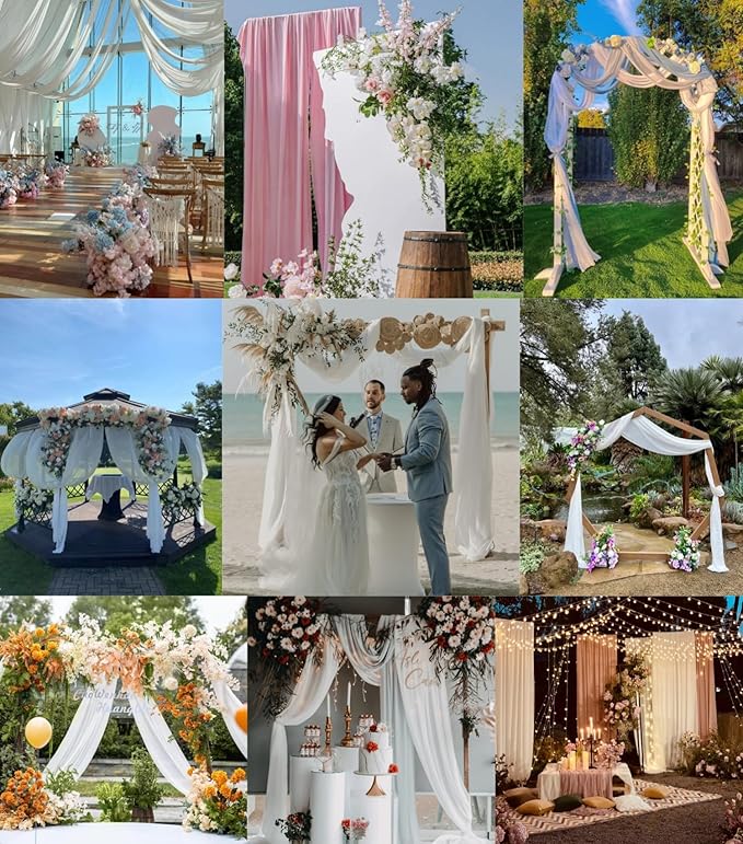 Pink Wedding Arch Draping Fabric 2 Panels 29" x 20 FT Blush Drapes for Backdrop Sheer Curtains Wedding Drapes for Romantic Bridal Baby Shower Ceremony Birthday Party Fall Outdoor Events