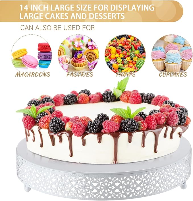 Wenqik Cake Stand 14 Inch Round Metal Cupcake Dessert Wedding Cake Stand Cookies Display Holder Fruit Serving Tray for Table Wedding Birthday Anniversary Party(White)