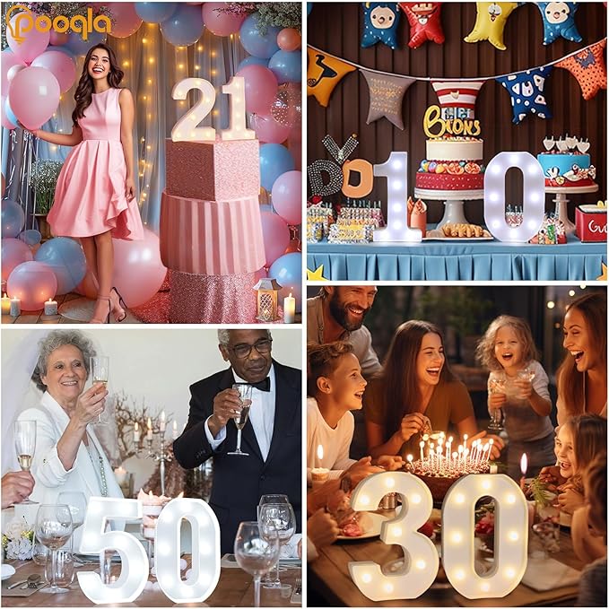 Pooqla LED Light Up Numbers, Warm White and Cool White Decorative Lighted Marquee Numbers, Light Up Numbers for Boys Girls Party, Wedding, Bar, Night Light, Room Decor, Birthday Decoration, Number 4