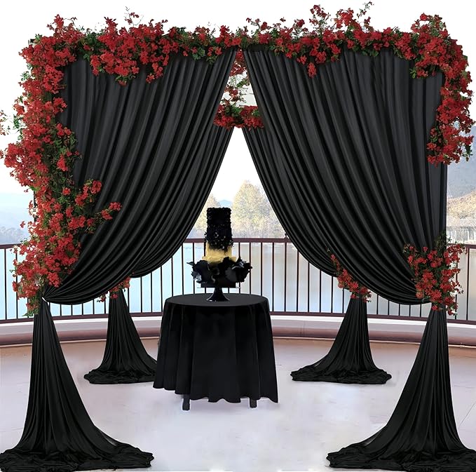 40 ft x 10 ft Wrinkle Free Black Backdrop Curtain for Parties, 8 Panels 10ft Polyester Black Photo Backdrop Drapes for Graduation Birthday Wedding Party Stage Curtains, Thick Bulk Background Curtains