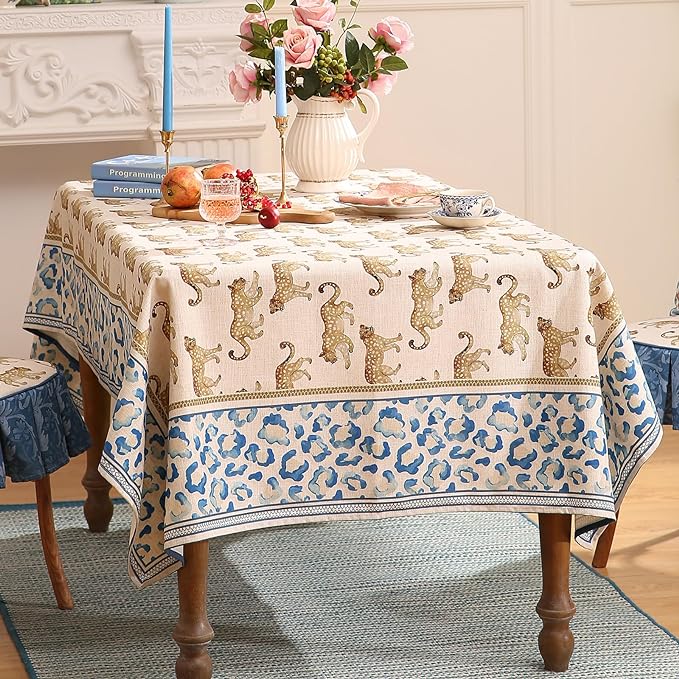 patdrea Designer Linen Small Rectangular Table Cloth,Vintage Leopard Animal Soft Breathable Tablecloth,Fall Dacorative Cover for Kitchen Dining,Christmas,Parties,Holiday,Thanksgiving,55"x71"-from