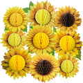 SUNBEAUTY 9 PCS 10 Inches Sunflower Decorations for Party 3D Large Honeycomb Hanging Paper Decorations Birthday Yellow Ceiling Wall Tissue Flowers Summer Fall Sunflower Farm Paper Flowers Decorations