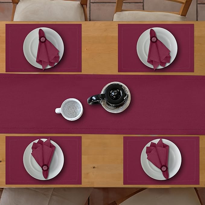 Ruvanti Linen Table Runner 90 Inches, Classic Hemstitch, Washable, Reusable, Non-Slipping, Stain Resistant- Perfect for Parties, Weddings, Dinners, Thanksgiving, Christmas, Indoor use – Burgundy