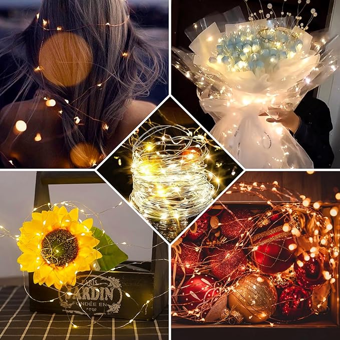 24 Pack Fairy Lights 7Ft 20 LED Twinkle String Lights 3 Modes Battery Operated Waterproof Firefly Starry for Mason Jar Party Wedding Christmas Valentines Day Table Centerpieces,Warm White