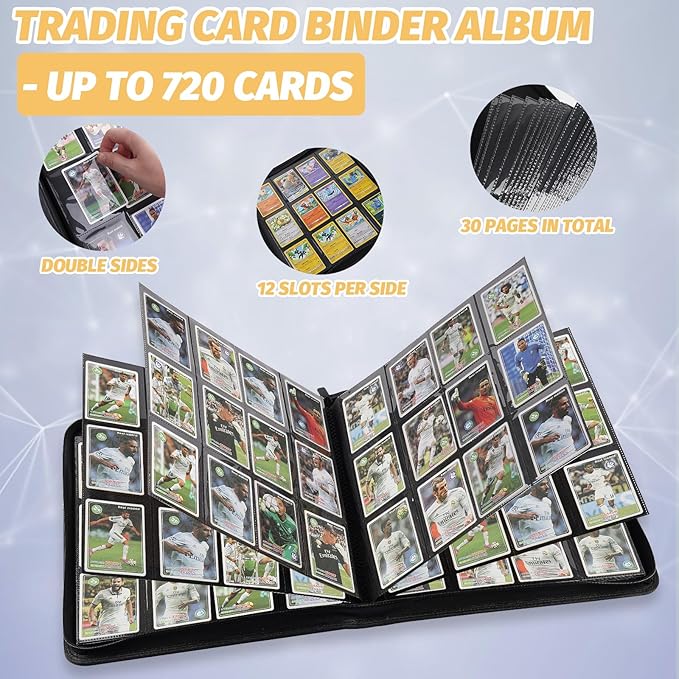 Trading Card Binder 12 Pocket, 720 Pockets Card Binders, Card Collection Binder, Card Album Folder for MTG, TCG, Sports Cards, Game Cards (Black)
