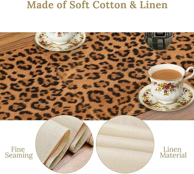 Leopard Print Table Runner Wildlife Vintage Cheetah Fur Spot Animal Skin Spots Pattern Table Cloth for Garden Farmhouse Wedding Party Vacation Dinner Home Decoration, 13x90 Inch