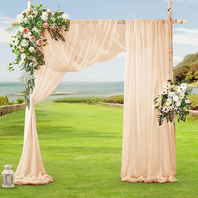SiinvdaBZX 4 Panels Wedding Arch Draping Fabric 30" x 20Ft Champagne Sheer Chiffon Fabric Outdoor Extra Long Decorative Drapery for Party Ceremony Ceiling Curtain Backdrop