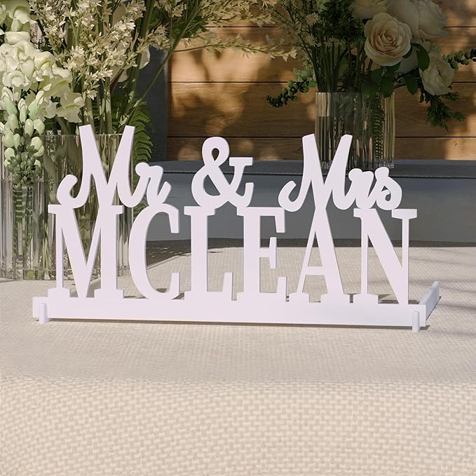 callie Personalized Mr and Mrs Wedding Table Name Sign, Custom Wooden Acrylic Table Decor for Wedding, Bridal Shower Party