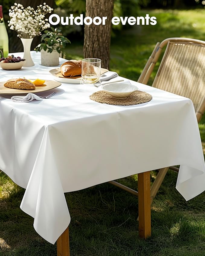 Pureegg Plastic Table Cloth Disposable 10 Pack, 54 x 132 Inch Table Cloths, Party, Picnic, Wedding, Decorative Tablecloths, Rectangle, White Plastic Cover, Leakproof & Sturdy, White