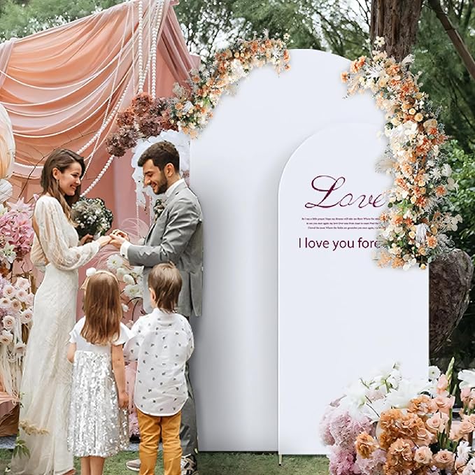 Set of 2 Arch Backdrop Cover, High Elastic Wrinkle-Resistant Arch Cover, Spandex Fabric Thick Opaque Round Top Chiara Backdrop for Wedding Birthday Baby Shower Garden Decor 6FT, 7.2FT, White