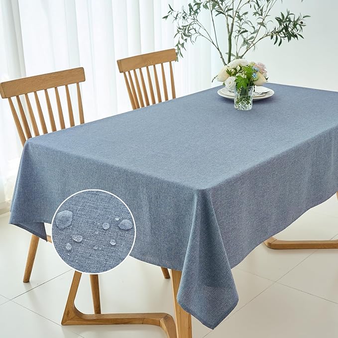 maxmill Linen Texture Tablecloth Water Resistant Antiwrinkle Spillproof Wipeable Washable Soft Fabric Table Cloth for Dining Room, Buffet Banquet Party Holiday, Rectangular 60 x 108 Inch, Demin Blue