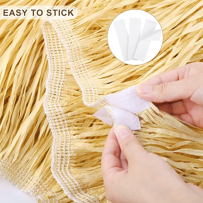 Fovths 1 Pack Luau Grass Table Skirt Fringe Straw Grass Skirt 108 x 30 Inch Hibiscus Hawaiian Table Skirts Rectangle Tropical Luau Party Decorations for Hawaiian Luau Decorations