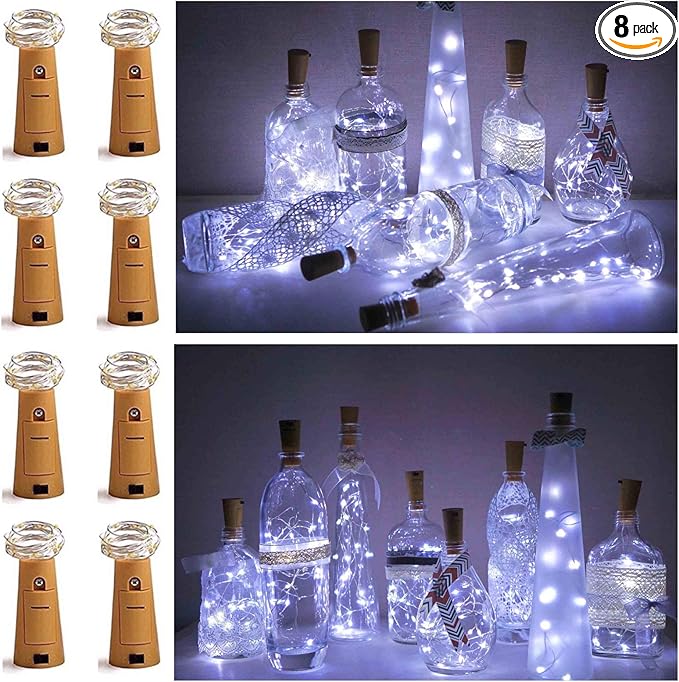 8 Pack 20 LED Wine Bottle Cork Lights, Fairy Mini String Lights Copper Wire, Battery Operated Starry Lights for DIY, Christmas, Halloween, Wedding, Party, Indoor&Outdoor (8 Pack, Cool White)