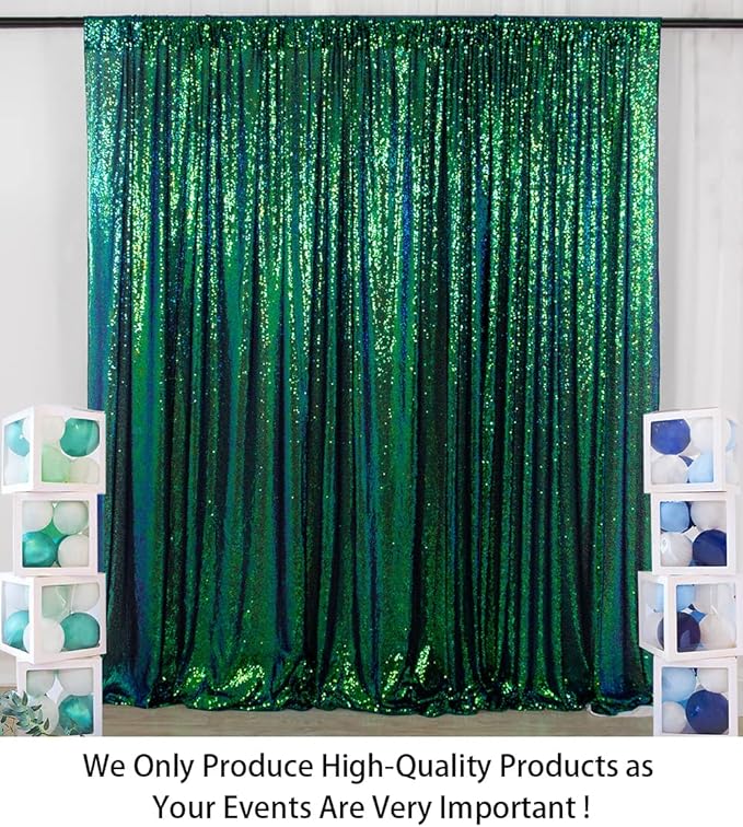 ShinyBeauty 4x8 FT Sequin Fabric Backdrop Iridescent Green - Glitter Photography Wall Curtain for Wedding, Baby Shower Party Decor, Sparkling Event Drapes