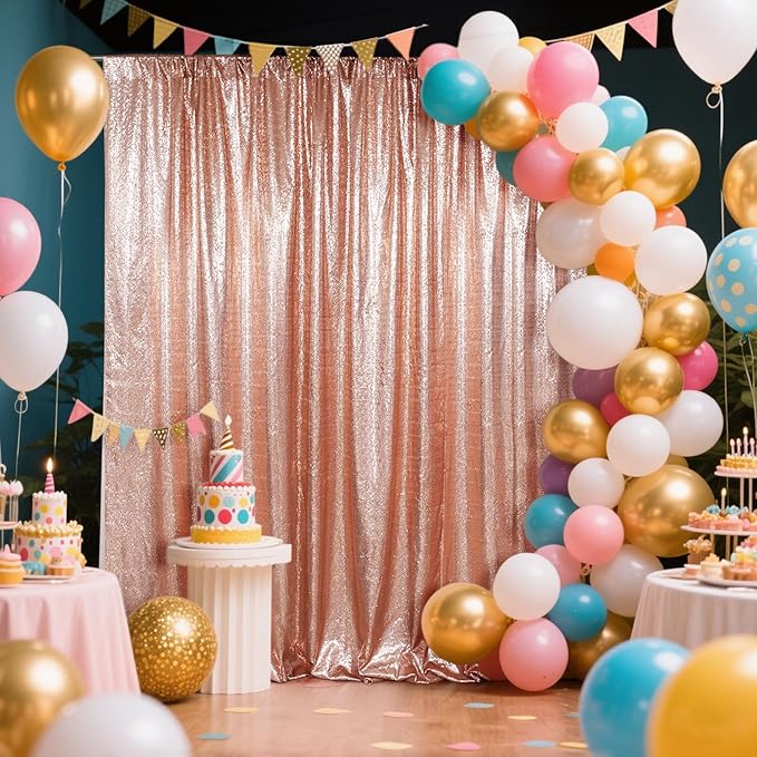 SquarePie Sequin Backdrop Curtain Not See Through Thick Glitter Background for Party 8FT x 10FT Rose Gold