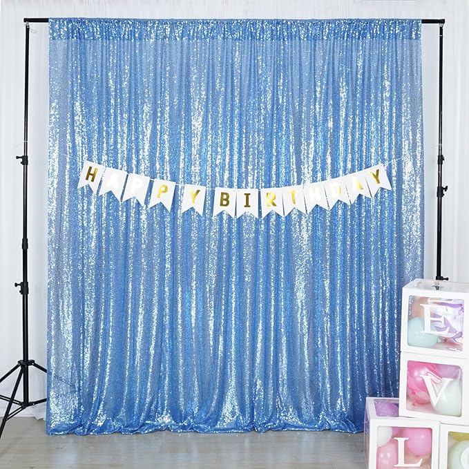 Poise3EHome Baby Blue Sequin Backdrop Curtain,8FT x 10FT Sequin Photography Backdrop Curtain for Party Decoration