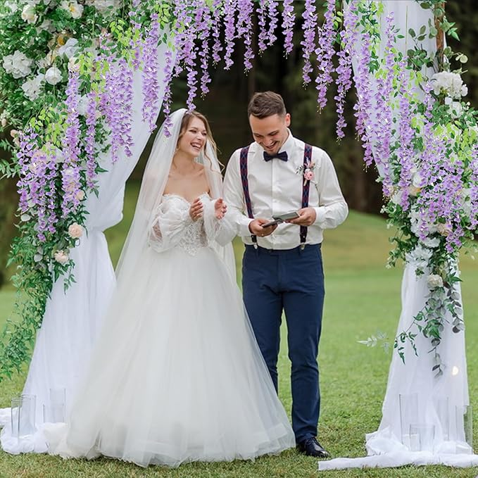 5 Pack Light Purple Wisteria Hanging Flowers, 3.44 Ft Fake Hanging Flowers, Artificial Wisteria Garland Vines for Wedding Room Backdrop Outdoor Patio Garden Decoration