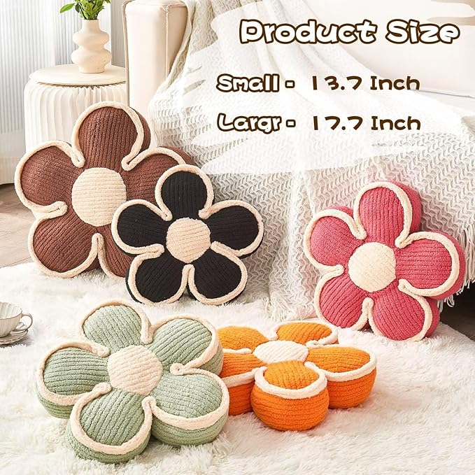 Soft Flower Shaped Floor Cushion, Plush Pillow for Sofa Couch Bed (13.7 Inch, Orange)