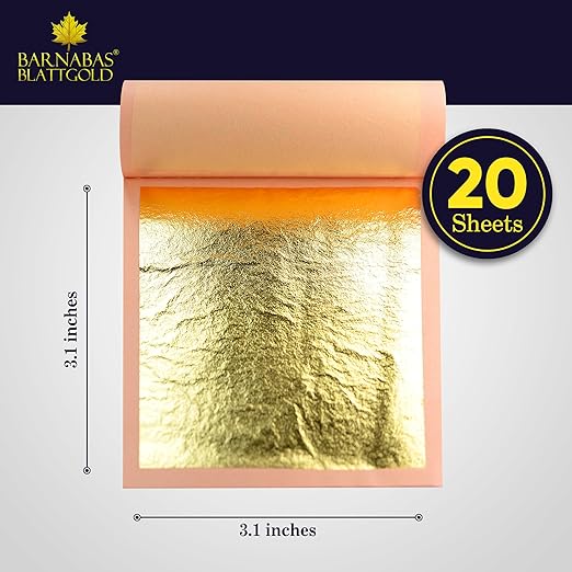 Barnabas Blattgold Edible Gold Leaf 24K - Cake Decorations, Loose Gold Leaf Sheets for Cupcakes - 3.1 inches, Book of 20