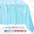 QueenDream Iridescent Tablecloth Blue Sequin Table Cloth Overlay Glitter Mermaid Birthday Party Decorations 90x132 Inches