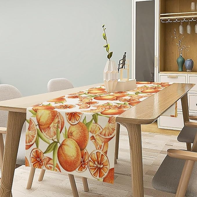 Spring Summer Orange Citrus Table Runner Sweet Fruit Botanical Print Little Cutie Dinner Runner for Farmhouse Baby Shower Party Holiday Home Kitchen Dining Table Decor 13x108