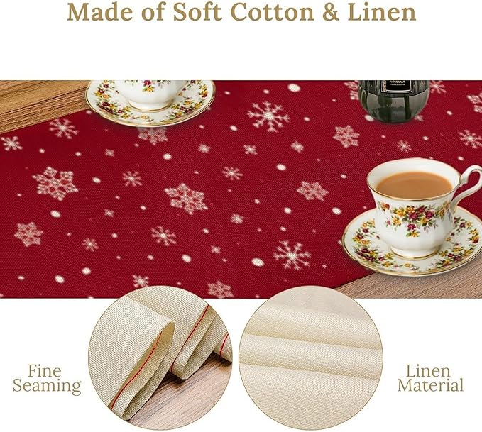 Merry Christmas Table Runner,Red Christmas Tree Snowflake Winter Seasonal Table Cloth Kitchen Dining Table Decoration for Home Party Decor 13x70 Inch