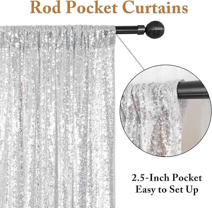 ShinyBeauty 4 Panels Sequin Photo Backdrop 2FTx8FT Red & Silver Curtains Sparkle Background for Birthday, Wedding, Party, Christmas Decorations