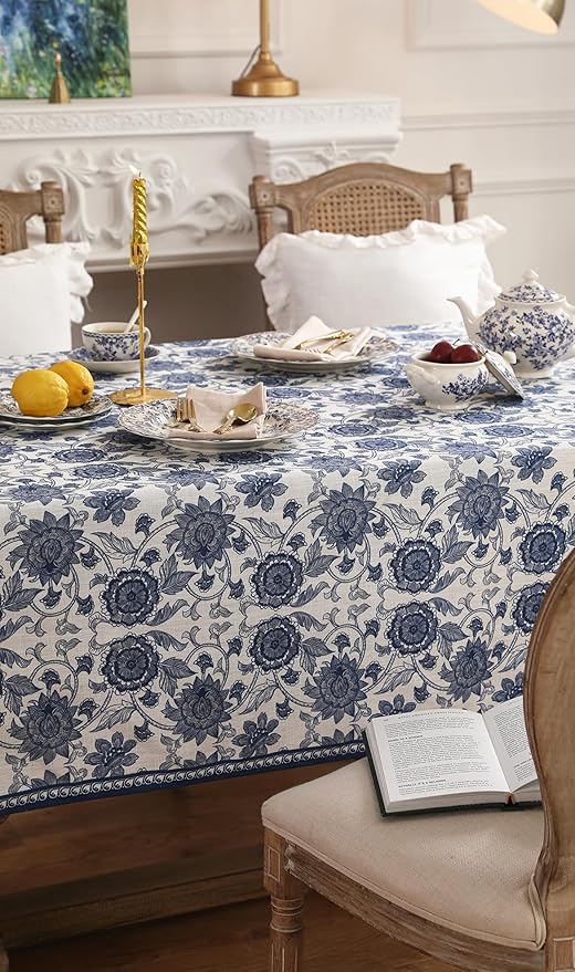 patdrea Designer Vintage Blue Rectangle Tablecloth,Linen Anti-Wrinkle Paisley Pattern Farmhouse Table Cloth,Decor Table Cover Cloth for Kitchen Dining,Christmas,Thanksgiving,55"x79"-Lantang a