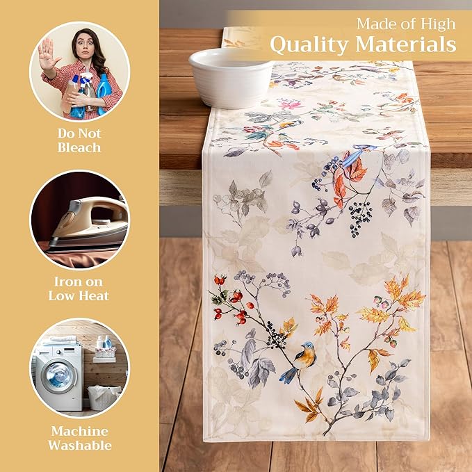 Maison d' Hermine Table Runner 100% Cotton Double Layer Table Runners 72 inches Long for Thanksgiving Christmas Decorations Home Kitchen Dining Party Wedding (Equinoxe - Beige, 14.5" x 72")
