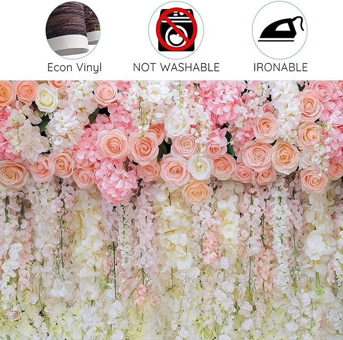 15x10ft Pink Rose Flower Wedding Photography Backdrop Spring Floral Photography Backdrop Valentine's Day Mother's Day Girl Birthday Baby Shower Wedding Bridal Party Banner Photo Booth Props Background